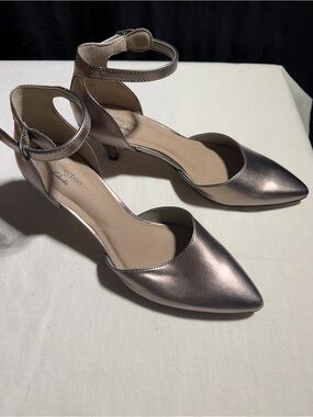 Clarks Metallic Pewter Pointed-Toe Ankle-Strap Heels
